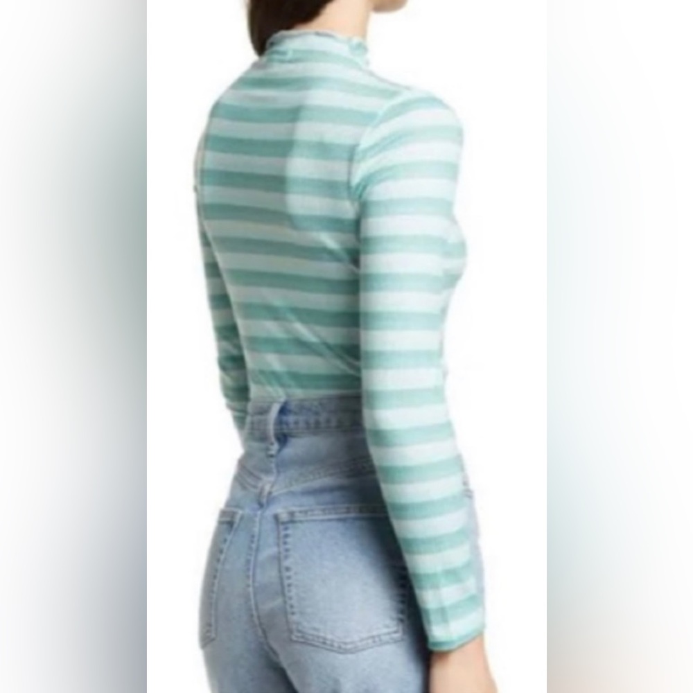 CALI BE Ribbed Long Sleeve Blue Mock Neck Top Size Small NWT